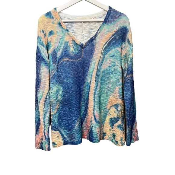 𝅺SOFT Surroundings‎ Womens Tallie Textured V-neck Sweater Multi Marbled Size XS - Picture 3 of 7